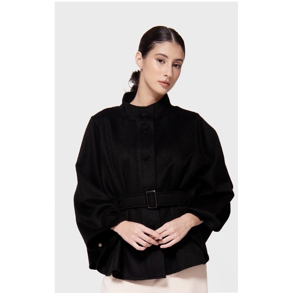 Pure Alpaca‎ One Size Black Poncho Button Up Black Milan Jacket City Cape Belt